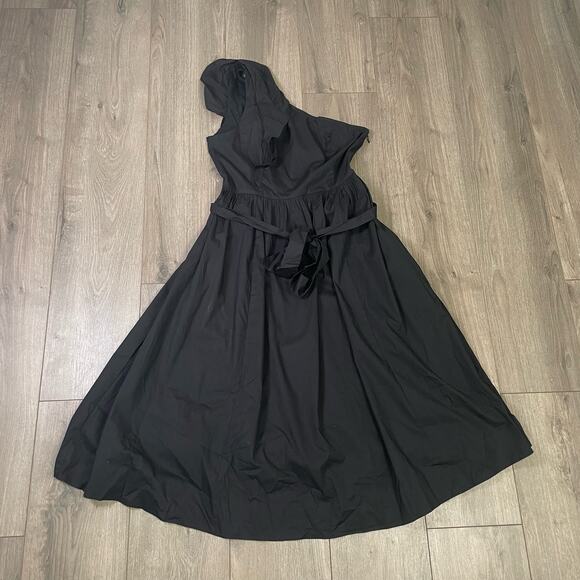 J Crew One Shoulder Flowy Fashion Trendy Belted Midi Dress US Women's 8P New - Picture 2 of 7